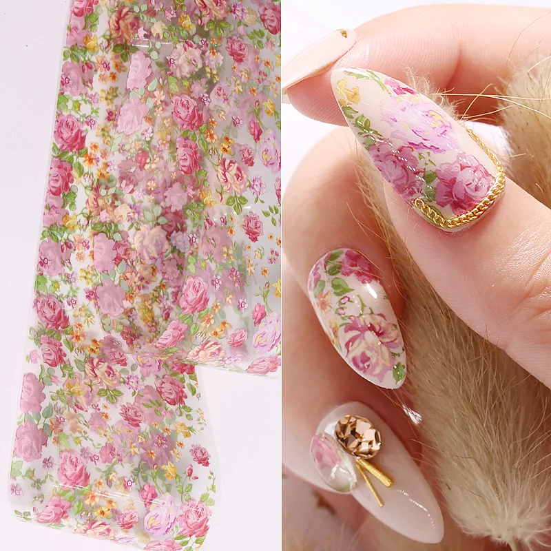 12 шт./компл. наклейка для ногтей с цветами переводная Фольга Наклейка s