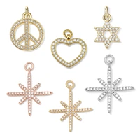 zircon gold plated peace sign heart six pointed star pendant for necklace bracelet making diy jewelry handmade accessories gift