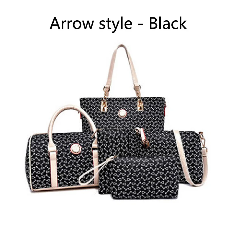 Arrow-Black-6pcs Autumn New Fashion Women's Bag 6 Piece Set Plaid Bag Lady Slung Hand Bag Shoulder Messenger Composite Bag - Цвет: Arrow-Black-6pcs