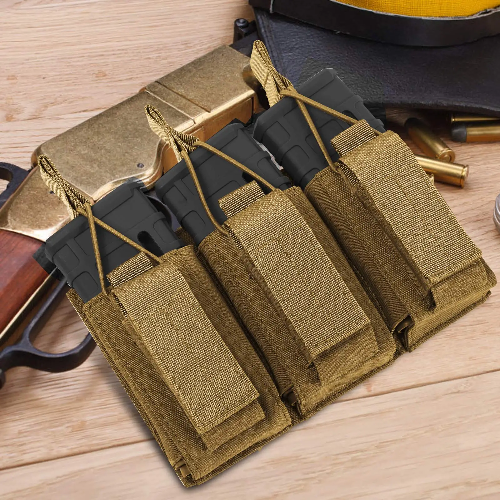 

Tactical Molle Triple Mag Pouch Military Open-Top Magazine Pouch Holder Carrier for Rifle Pistol M4 M14 M16 AK AR 5.56/7.62/9 mm