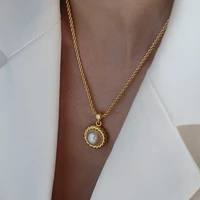 2021 vintage twisted rope chain freshwater pearl pendant necklace gold plated stainless steel necklaces jewelry for women
