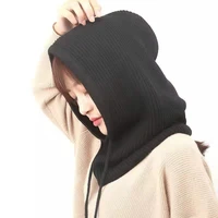 women winter beanie hat cashmere female knitted hooded scarf balaclava for women windproof warm wool cap