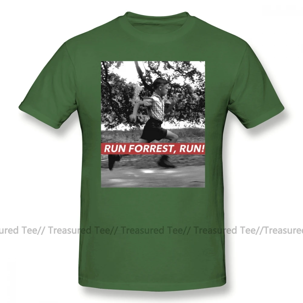 Forrest Gump T Shirt RUN FORREST, RUN T-Shirt Beach Awesome Tee Shirt Short-Sleeve Big Man Graphic Cotton Tshirt - Цвет: Army Green
