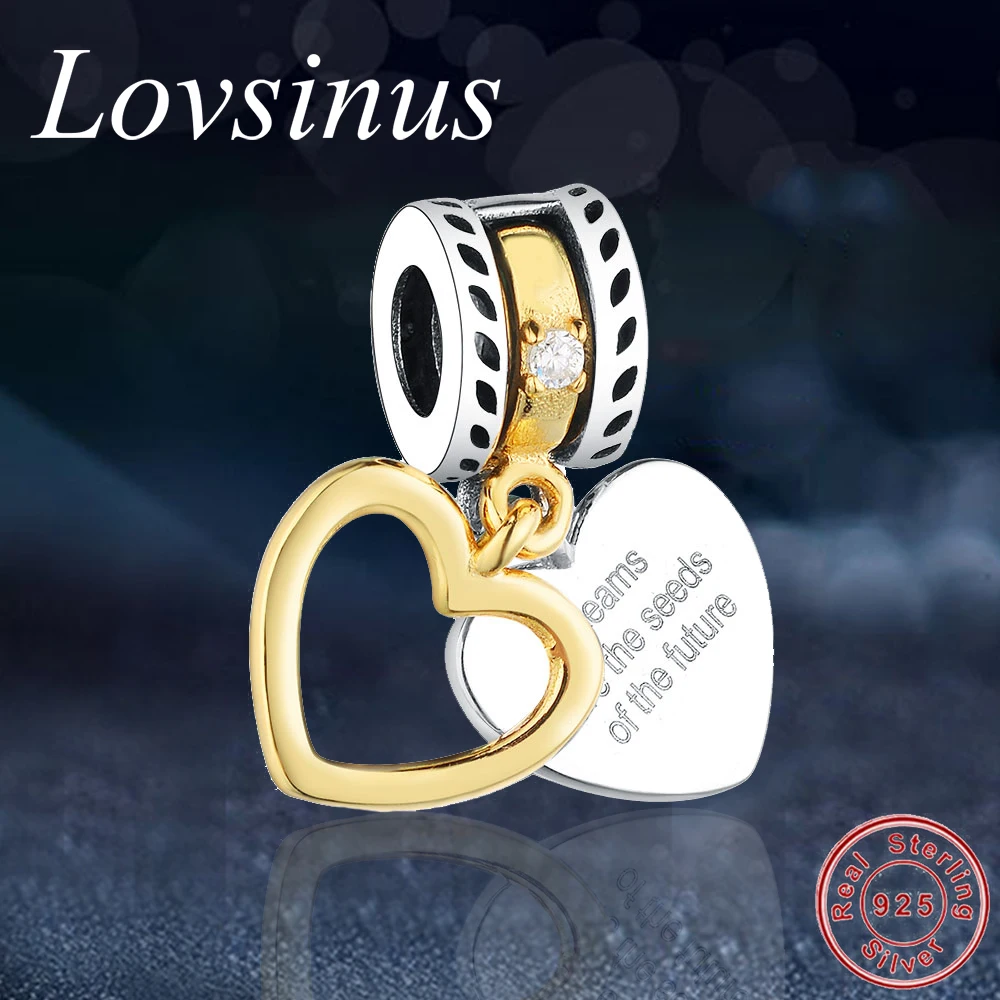 

Genuine 925 Sterling Silver Dream Letter in Two Heart Dangle Charms fit Original Europe Bracelets & Necklace Jewelry Accessorie