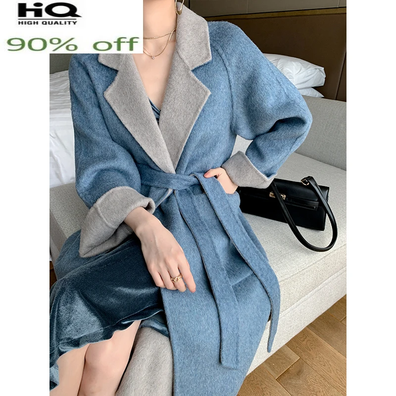 

Winter 100% Wool Jacket for Women Double-sided Woolen Coat Famale Loose Overcoat Korean Fashion Casaco Feminino Inverno SQQ580