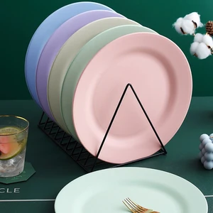 Set of Five Colors 11 Inch Wheat Straw Home Western Food Dish Creative Matt Round Flat Dinner Plate Kitchen Accessories PlateSet