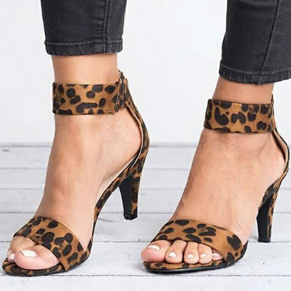 

Spring Women Pumps Sandals Thin High Heel Open Toe Zipper Suede Leopard Platform Office Ladies Sandal Shoes Sapato Feminino