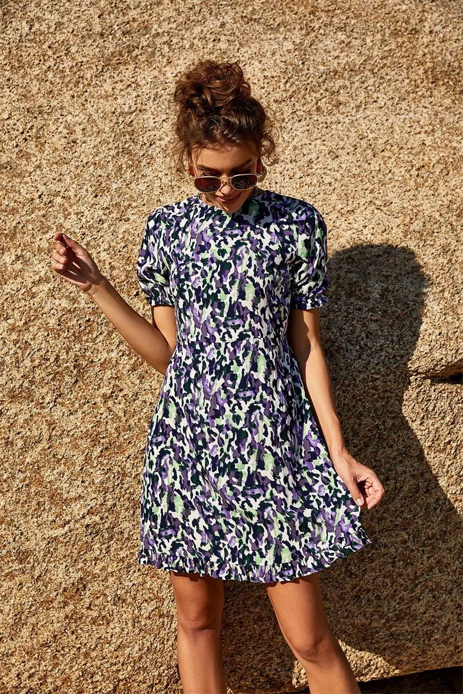 

Модное женское платье, женское Повседневное платье с круглым вырезом и коротким рукавом, вечернее платье с принтом, трапециевидные мини-пла...