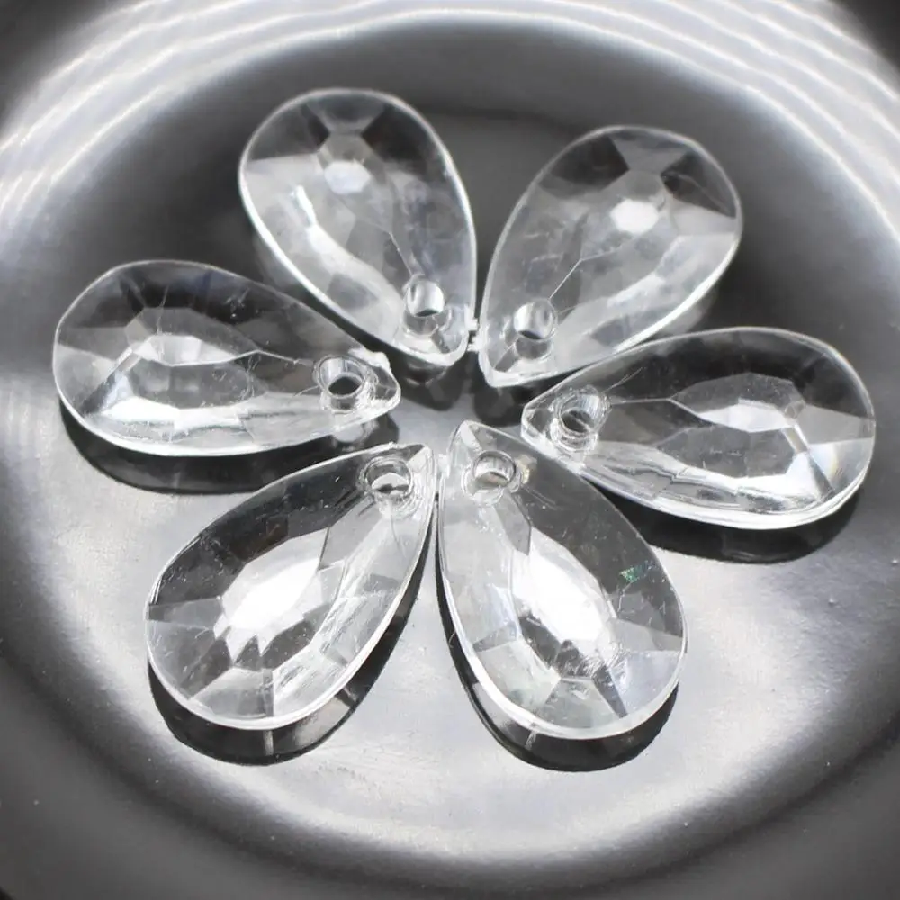 

100 Clear Transparent Acrylic Faceted Teardrop Charm Pendants 16X10mm