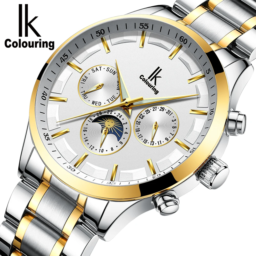 Модные мужские наручные часы IK Colouring высокого качества стальные с тремя