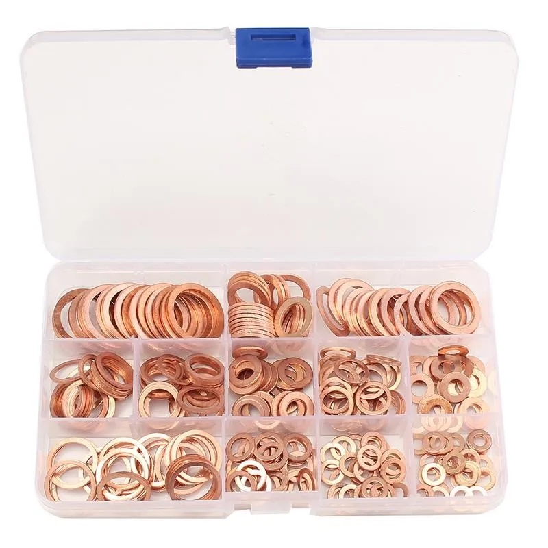 

280PCS Copper Washer Gasket Nut and Bolt Set Flat Ring Seal Assortment Kit with Box //M8/M10/M12/M14 for Sump Plugs