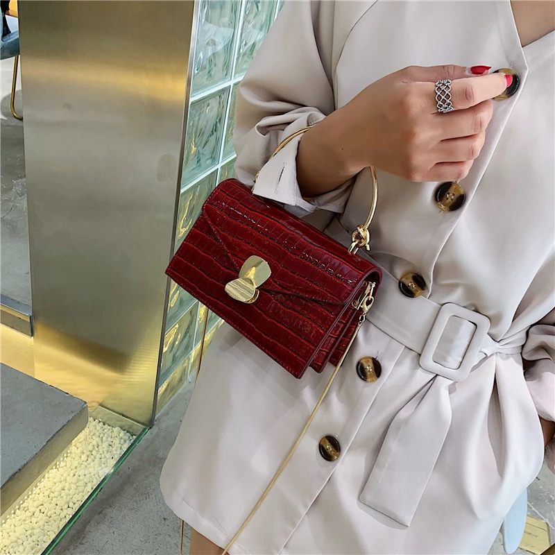 

Stone pattern PU Leather Crossbody Bags For Women 2019 Mini Shoulder Messenger Bag With Metal Handle Lady Travel Totes