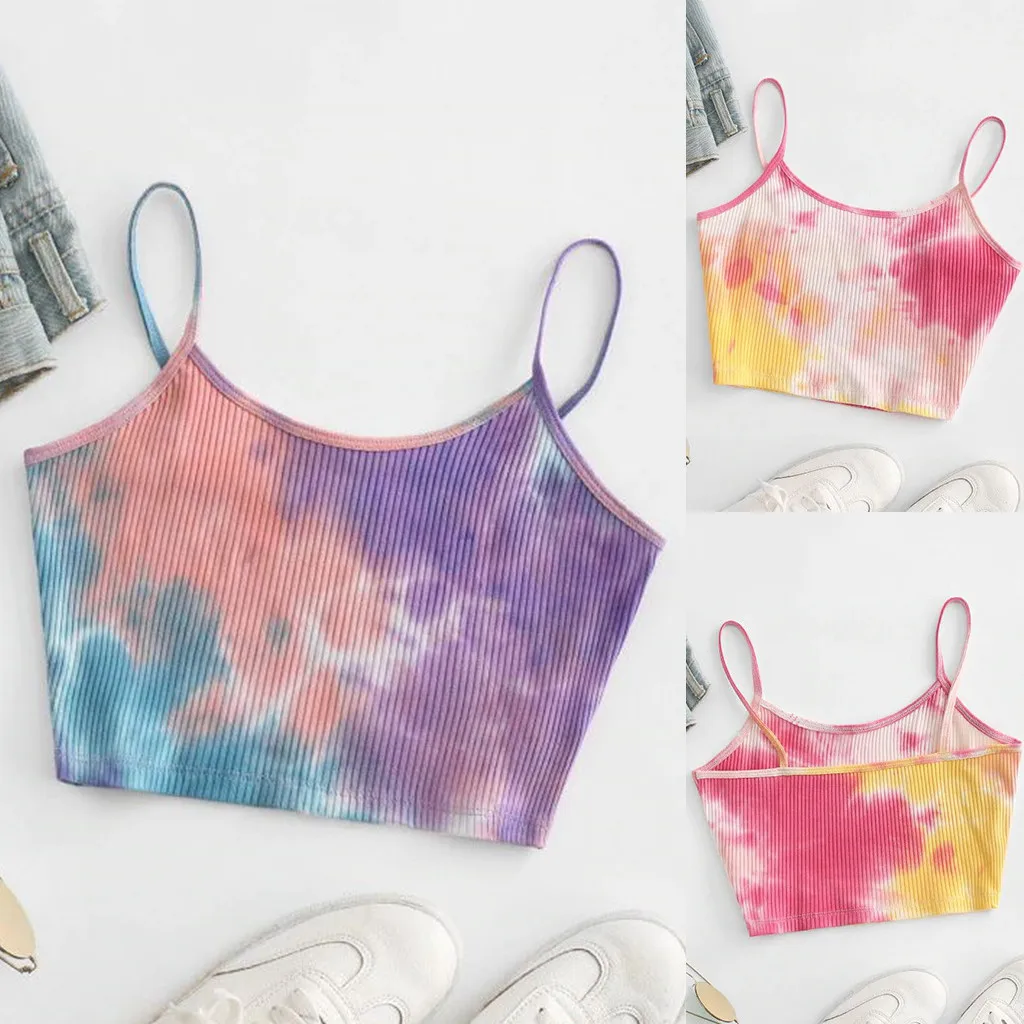 Женская блузка без рукавов с принтом Tie-dye пуловер майка топы рубашки 2020 новый