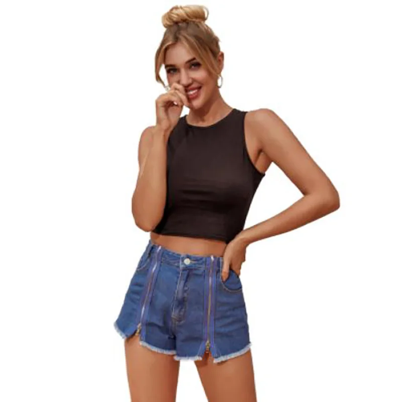 

Women's fashion versatile high waist zipper fork wash women's fringed denim shorts fashion loose versatile Woman clothes