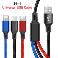 3 in 1 usb charging cable for mobile phone usb type c 3a fast charger tablet charging cable usb cord for mobile phone