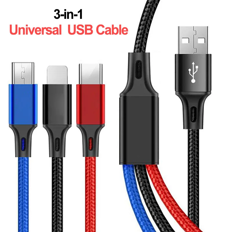 3 в 1 USB кабель для зарядки мобильный телефон Type C 3A быстрое зарядное устройство