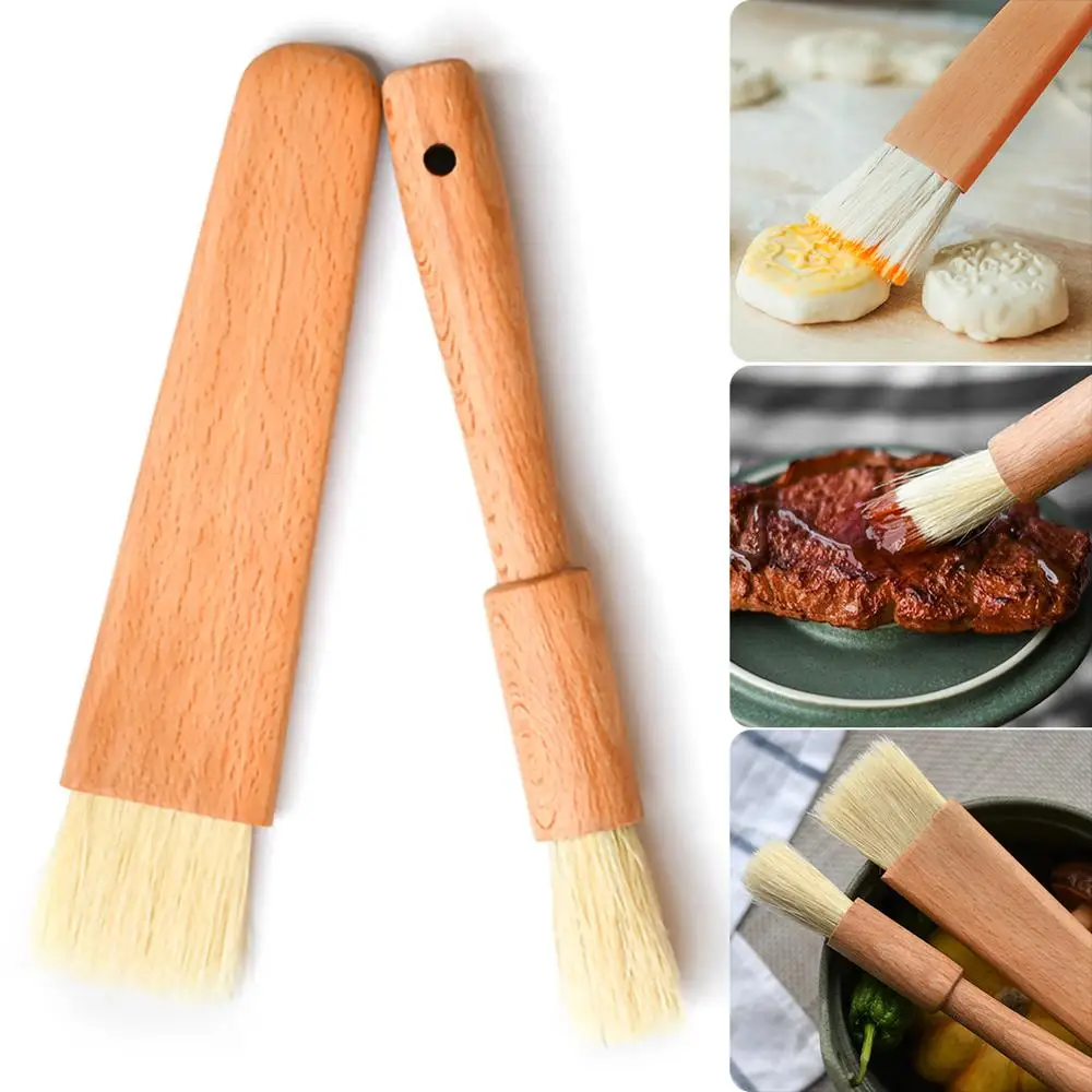 

1Pc Wood Basting Brush BBQ Grill Oil Sauce Brush Pastry Bread Butter Brush Soft Fur Roast Meat Kitchen Cooking Tools