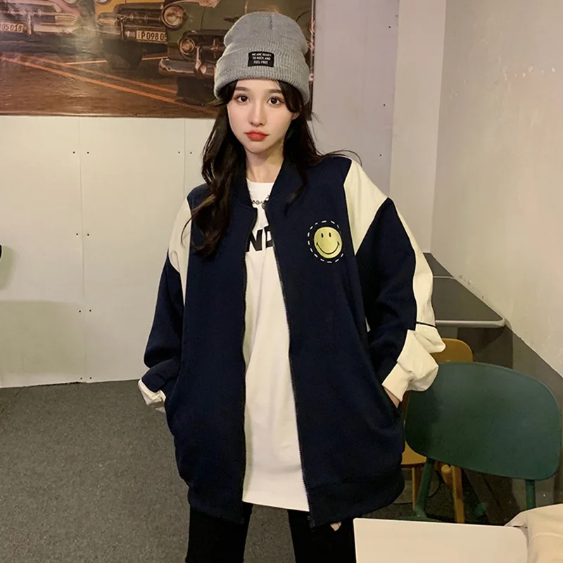 Куртка женская осенняя с принтом смайлика длинным рукавом | Женская одежда