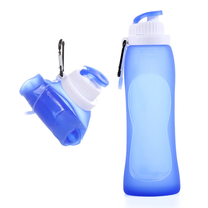 

BPA FREE Food Grade 600ML Foldable Water Bottles FDA Free Cycling Silicone Collapsible Travel Light Drink Folding Bottle