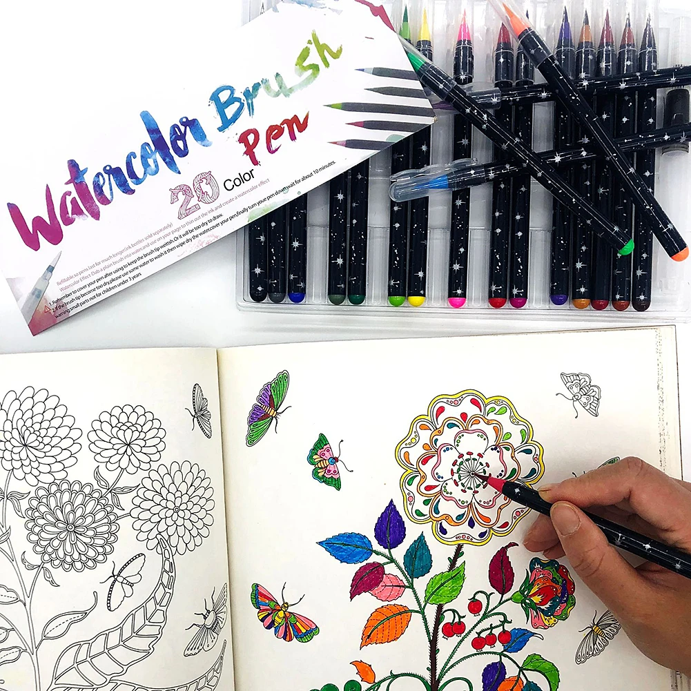 

20 Pcs Colors Watercolor Brush Pen Set Soft Tip Color Writing Drawing Painting Blend-able Waterbrush Paintbrush Art Supplies