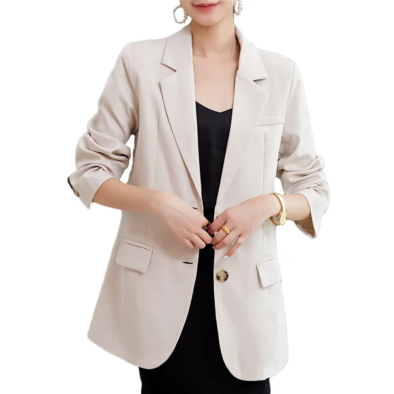 

Blazer Women 2021 Spring Autumn Korean Elegant Office Ladies Long Sleeves Lapel Plus Size Loose Slim Blazers Female LR1427