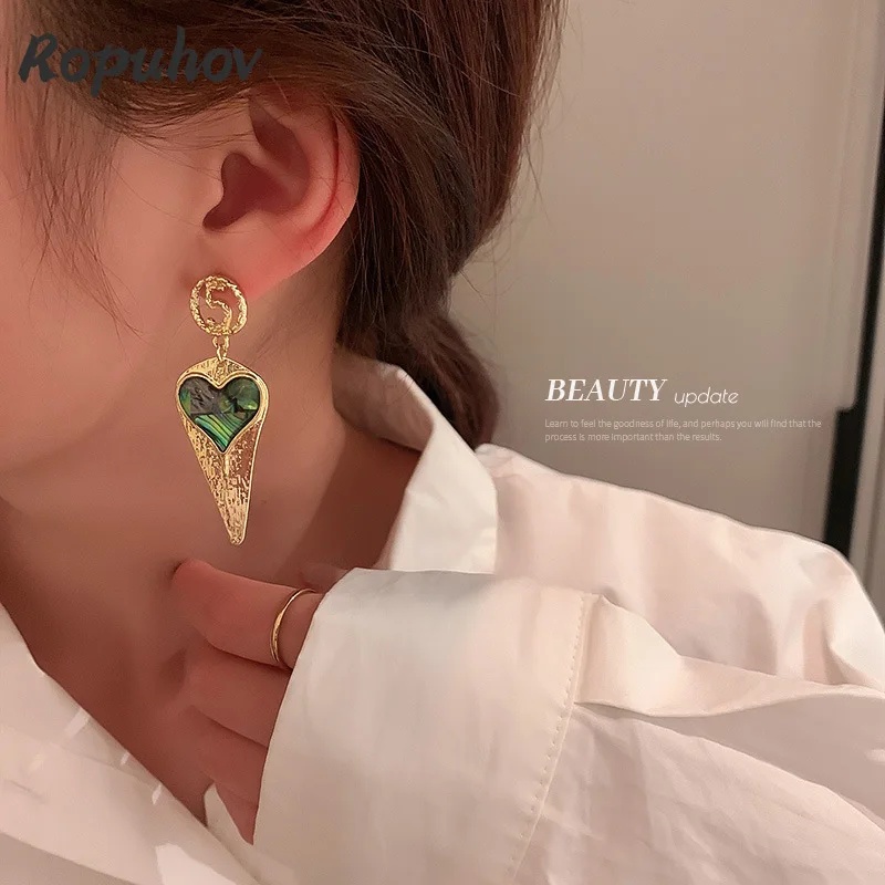 

Ropuhov 2021 New S925 Silvery Needle Woman Korean Colorful Shell Love Digital Metal Drop Earrings Court Style Earrings