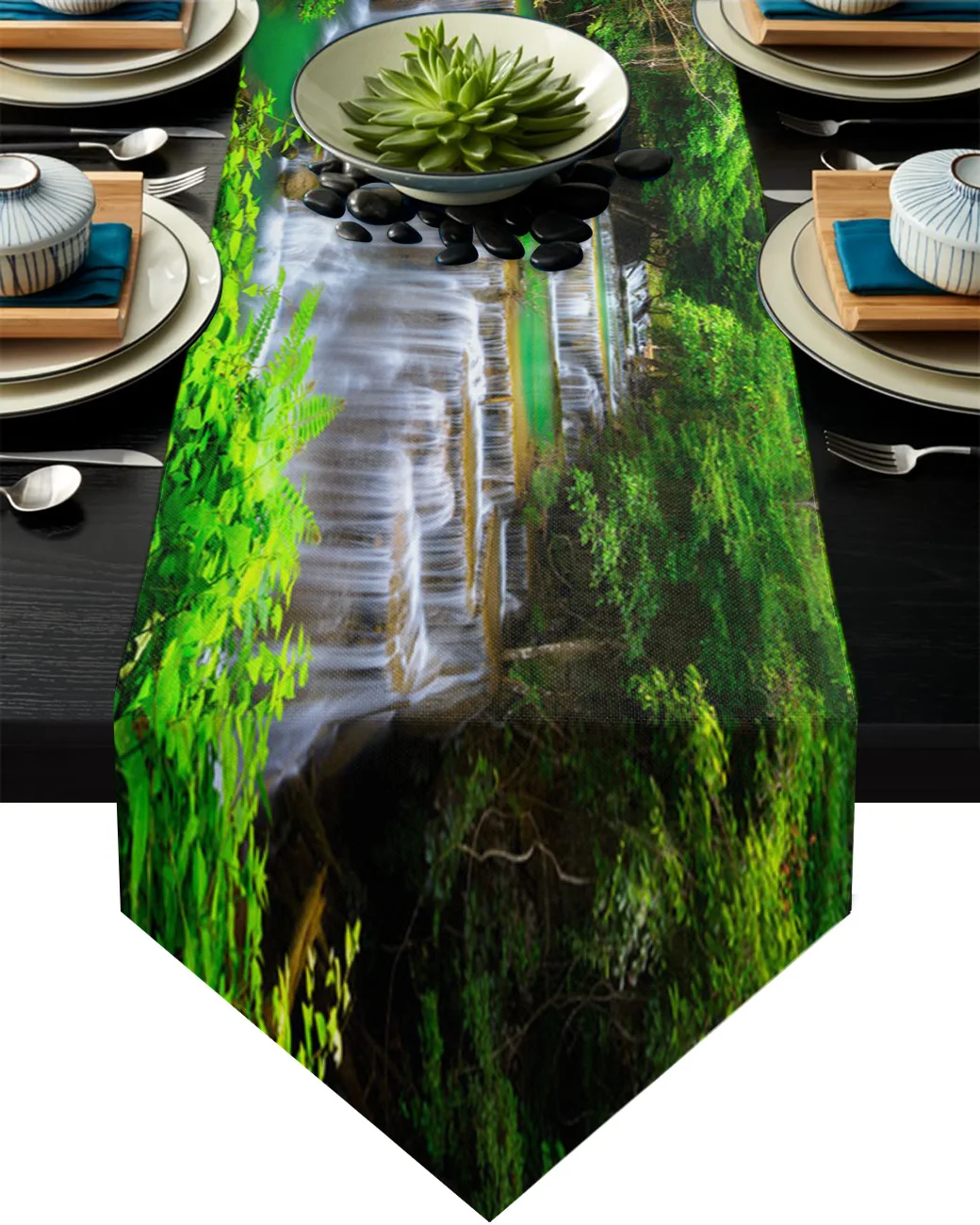 

Waterfall Forest Nature Scenery Tropical Table Runners Dinning Table Decoration Farmhouse Decor Kitchen Table Runner Tablecloth