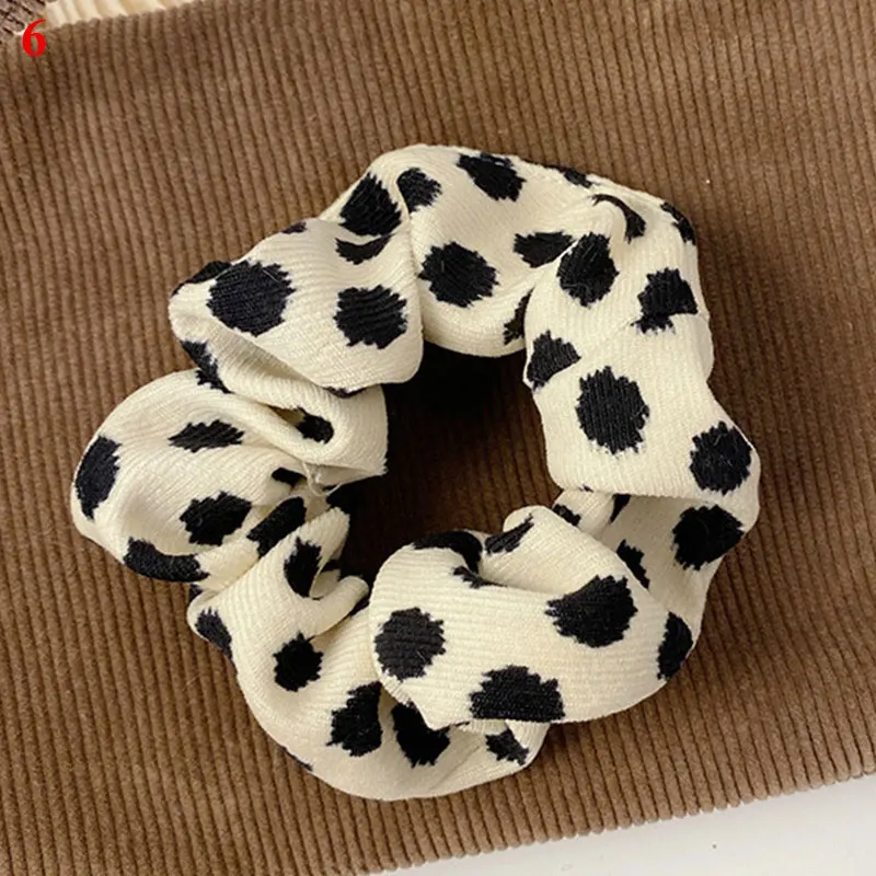 

Leopard Printed Women Hair Scrunchies Grils Dot Printed Vintage Elastic Hair Bands Polyester Adult Ponytail Holder Hair Rope