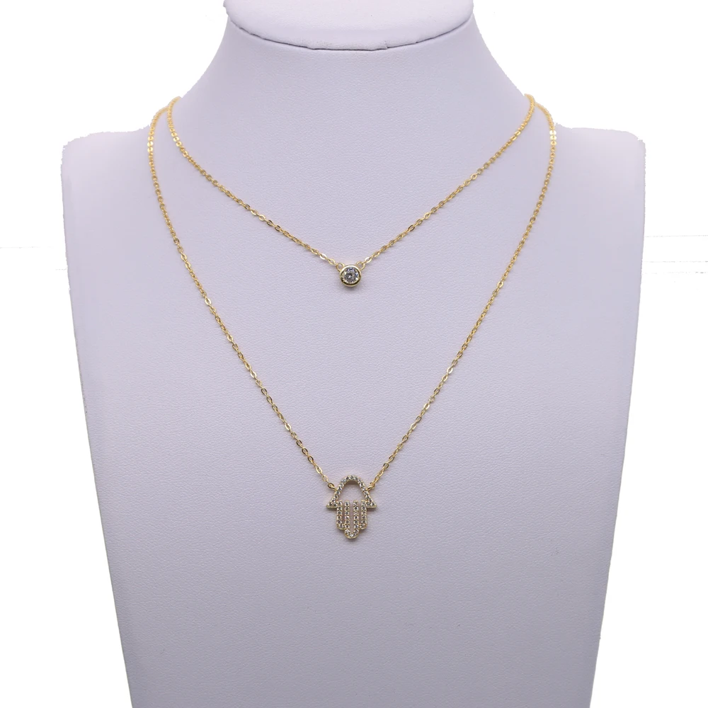 Новинка модное крошечное изящное ручное Хамса Двухслойное одно cz колье ожерелье