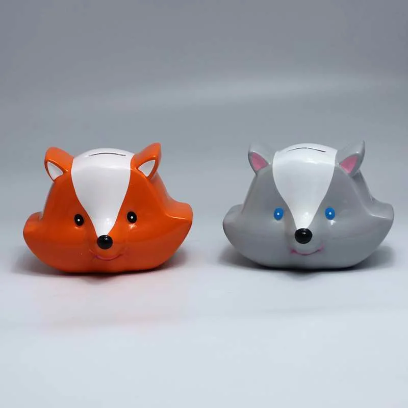 Керамическая копилка для денег в виде лисы детский подарок монет оранжевом и