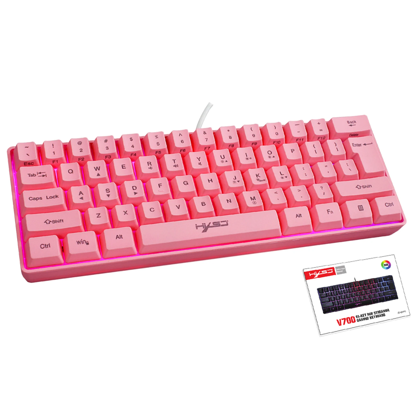

Film 61 Keys Ergonomic RGB Backlit Laptop Gaming Keyboard Multicolor USB Wired Computer Peripherals Mini Portable Home Office