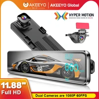 akeeyo aky x6 rear view mirror dash cam dual cameras 1080p 60fps 11 88 touch screen gps car dvr super capacitors 24h parking