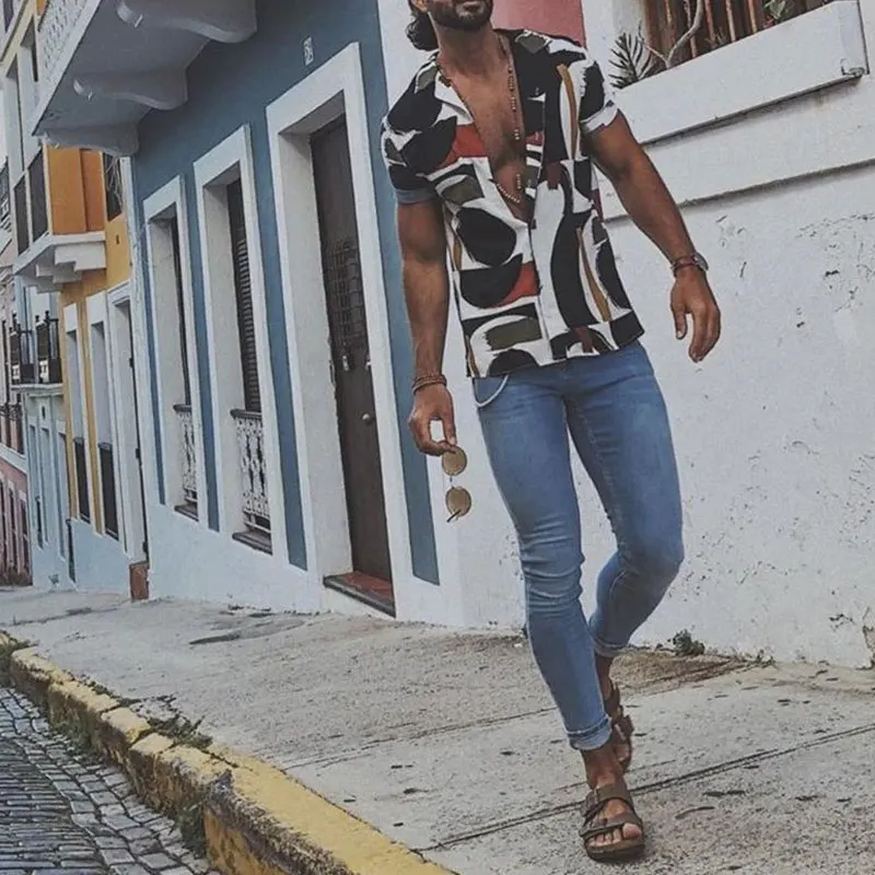 Гавайская Мужская рубашка с коротким рукавом Повседневная Блузка этническим