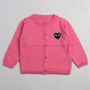 2021 Baby Solid Casua Heart  Sweater V-neck Kids Soft Wool Clothing for Boys Girls Autumn Winter Sweaters Hooded with Button