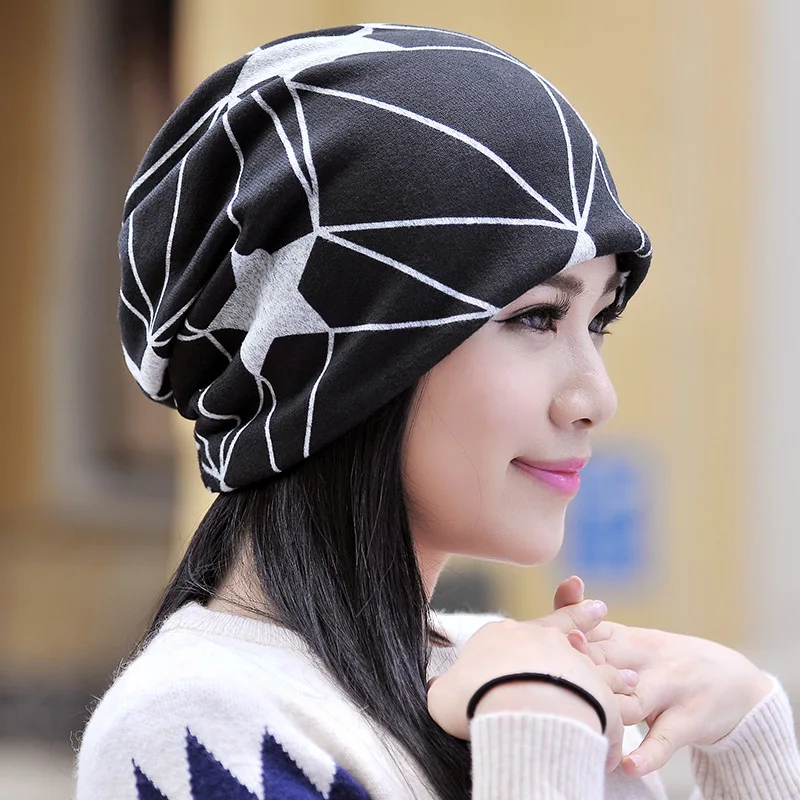 

Spring and Autumn Bonnet Hat For Men And Women Printing Dual Purpose Skullies Beanies Casual Soft Turban Hats Hip Hop