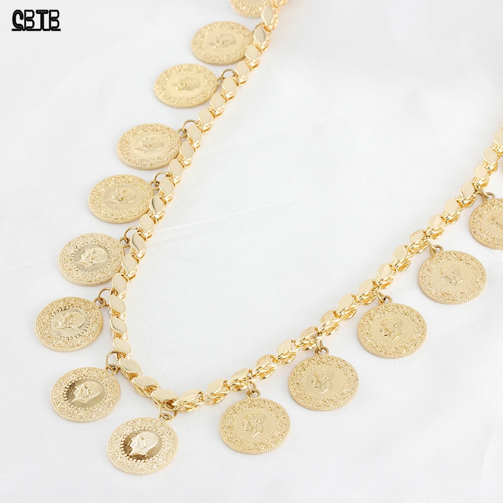 

60cm High Quality Islamic Coin Gold Jewelry Luxury Ladies Pendant Necklace Africa Middle East Party Wedding Girl Gift