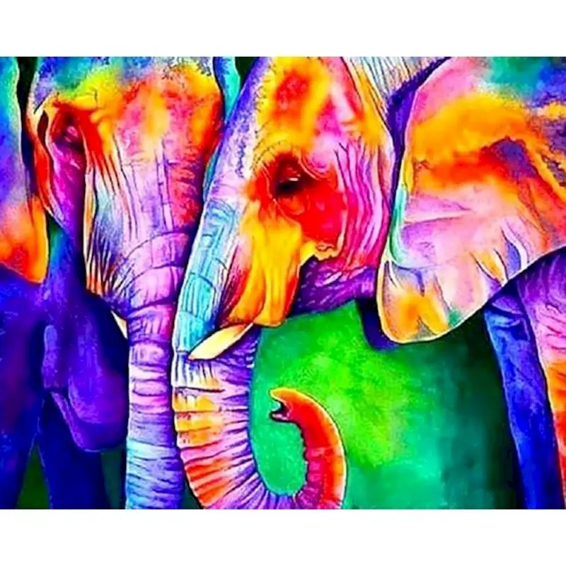 

GATYZTORY Full Square Diamond Painting Color Elephant 5D DIY Diamond Embroidery Mosaic Animals Home Decoration Art Kits