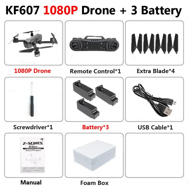 1080P 3B Foam KF607 Профессиональный мини складной Дрон с двойной камерой 1080P 4K HD WiFi FPV оптический поток RC Квадрокоптер Вертолет игрушки VS SG106 - Цвет: 1080P 3B Foam