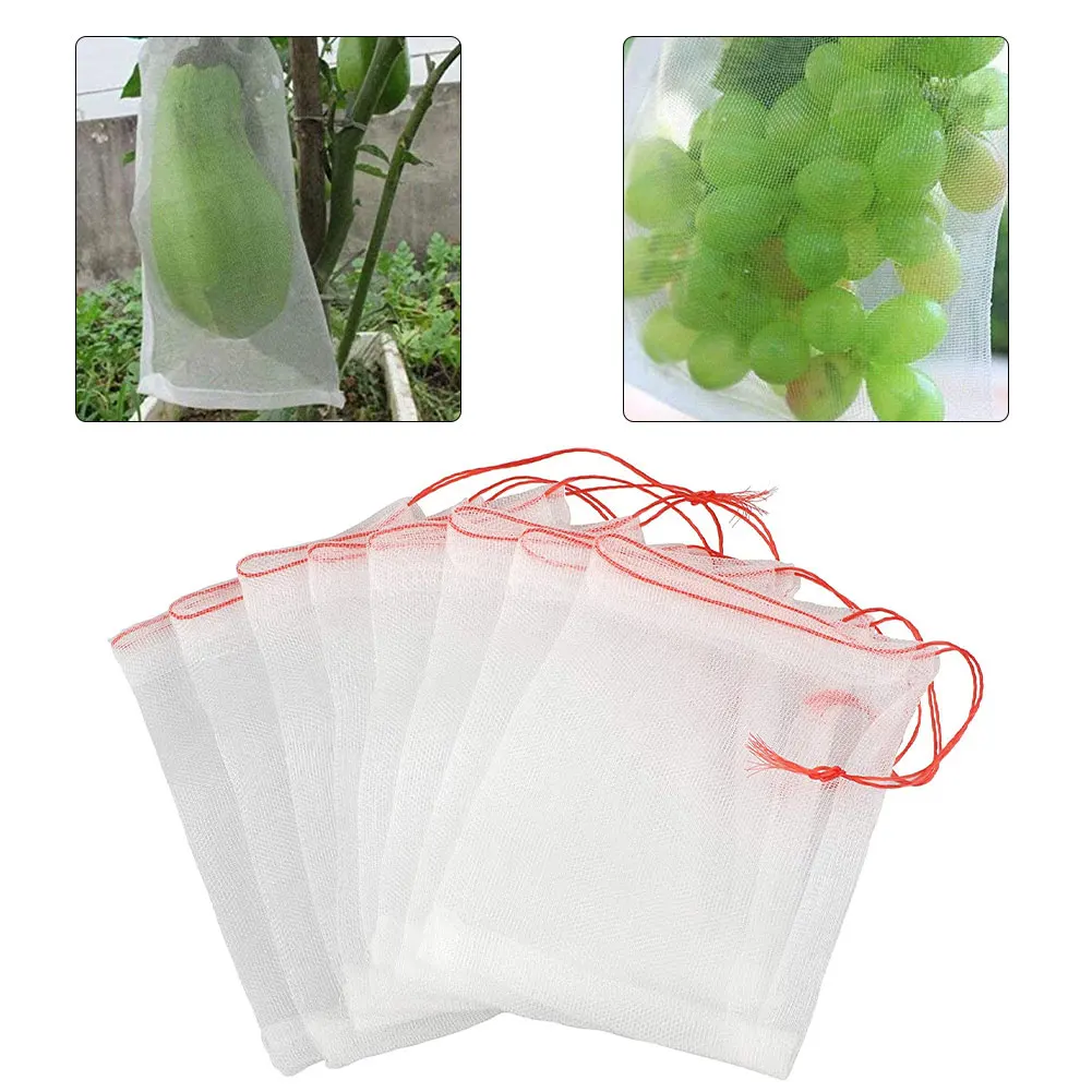 

50PCS Fruit Protect Bag Insect Proof Net Nylon Mesh Bag Bug Barrier Netting With Drawstring For Garden Orchard Plant Fruit