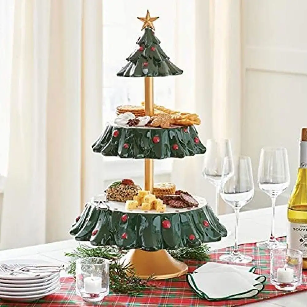

Christmas Tree Dessert Table Fruit Plate Double Layer Cake Stand Holiday Party Candy Plate Snack Tray Xmas Snack Rack Holder