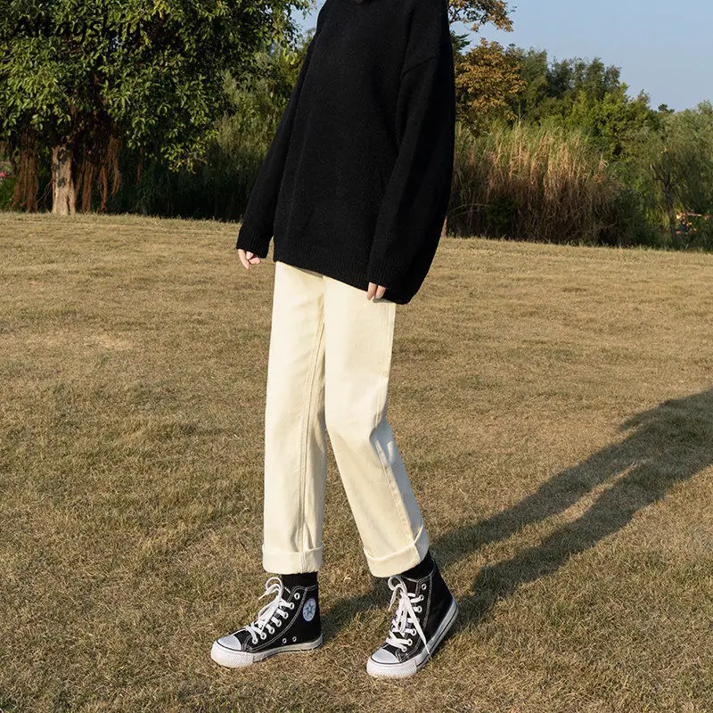 

Jeans Women Ankle-length All-match Denim Trousers Vintage Streetwear Harajuku Students Office Lady Leisure Korean Style Solid