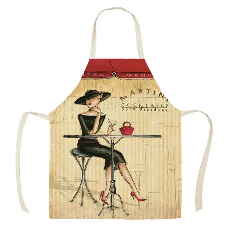 Льняные Модные женские фартуки с принтом для кухни унисекс нагрудник ужина и