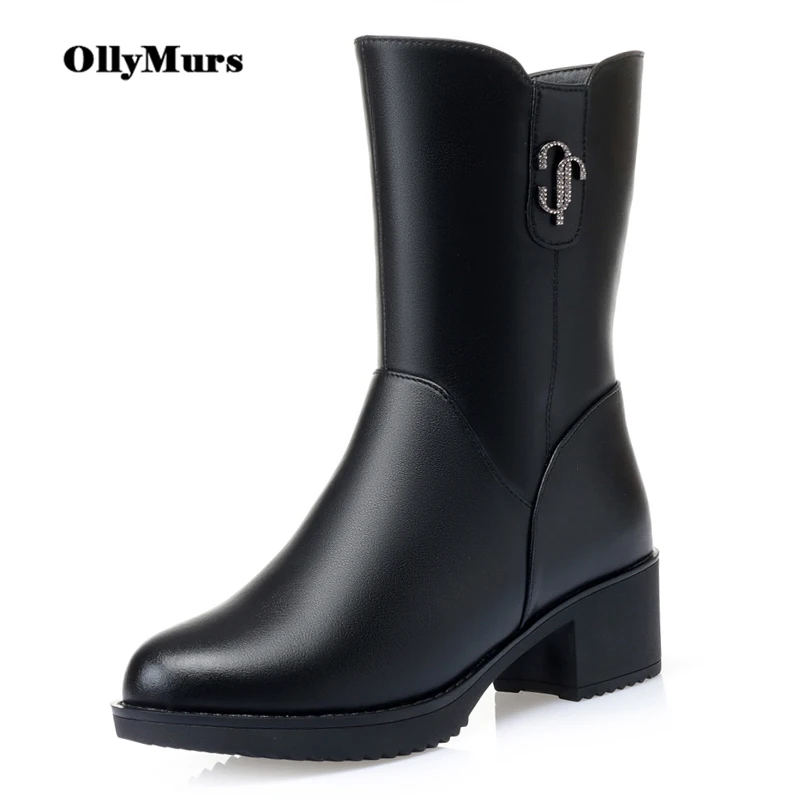 

OllyMurs Warm Wool Plush Lining Winter Women Boots High Heel Genuine Leather Women's High Boots 2020 Fashion Winter Female Boots