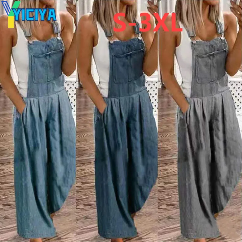

YICIYA 2021 women's Denim Jumpsuit summer mid waist wash denim wide leg pants thin pants women jean femme met trousers mom jeans