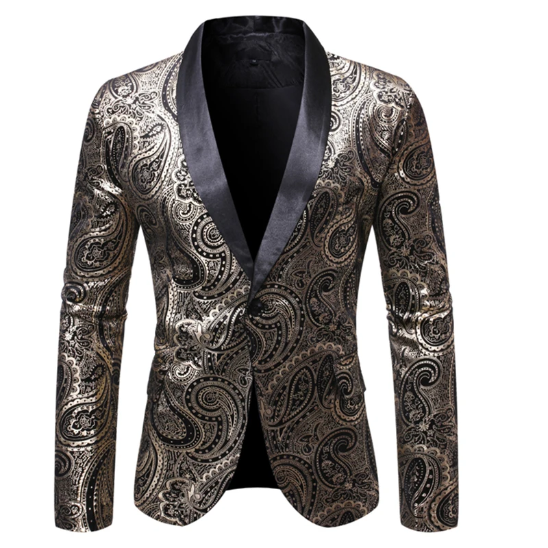 

Popest Fashion Men Suit Jackets Bronzing print Jackets Blazer Casual Single Button Men Slim Fit Blazers terno masculino