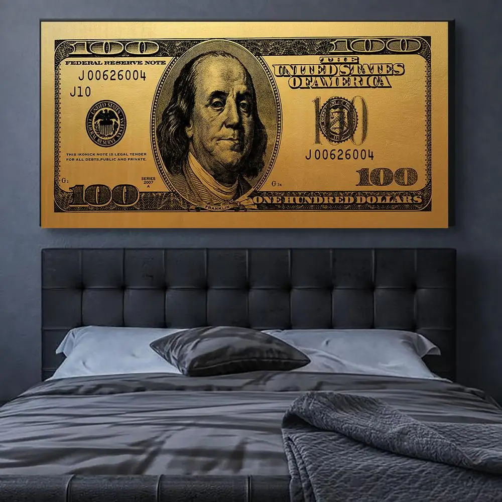 

Gold Wall Art Poster Money Dollars Canvas Prints HD Pop Art Wall Pictures For Living Room Canvas Painting Waterproof Ink