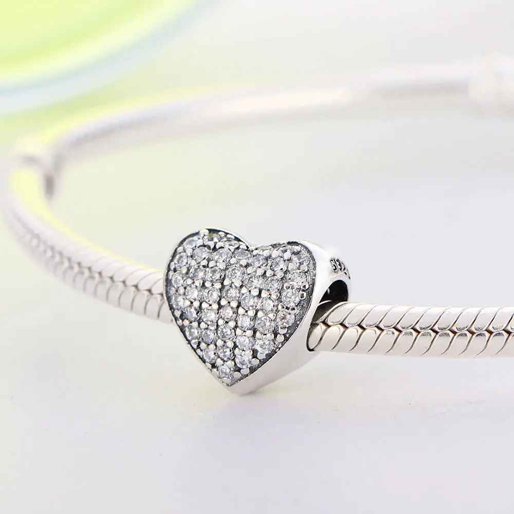 Подходит к оригиналу pandora браслет с шармами 925 пробы серебро CZ сердце