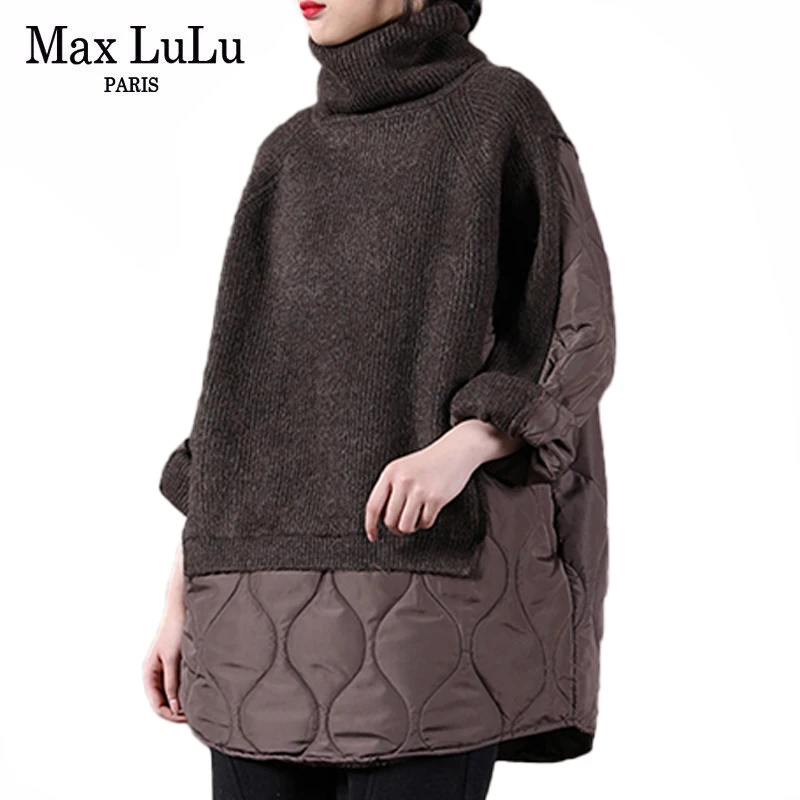 

Max LuLu 2021 зимние женские свободные дизайнерские куртки с высоким воротником в европейском стиле стеганые трикотажные пальто винтажная Повсе...