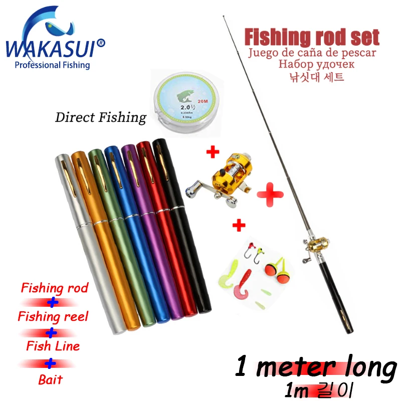 

2021New A Set Pencil Telescopic Mini Carp Fishing Rod Pole Pen Shape Folded Fishing Rod+Reel+Wheel+Hook For Outdoor River Lake