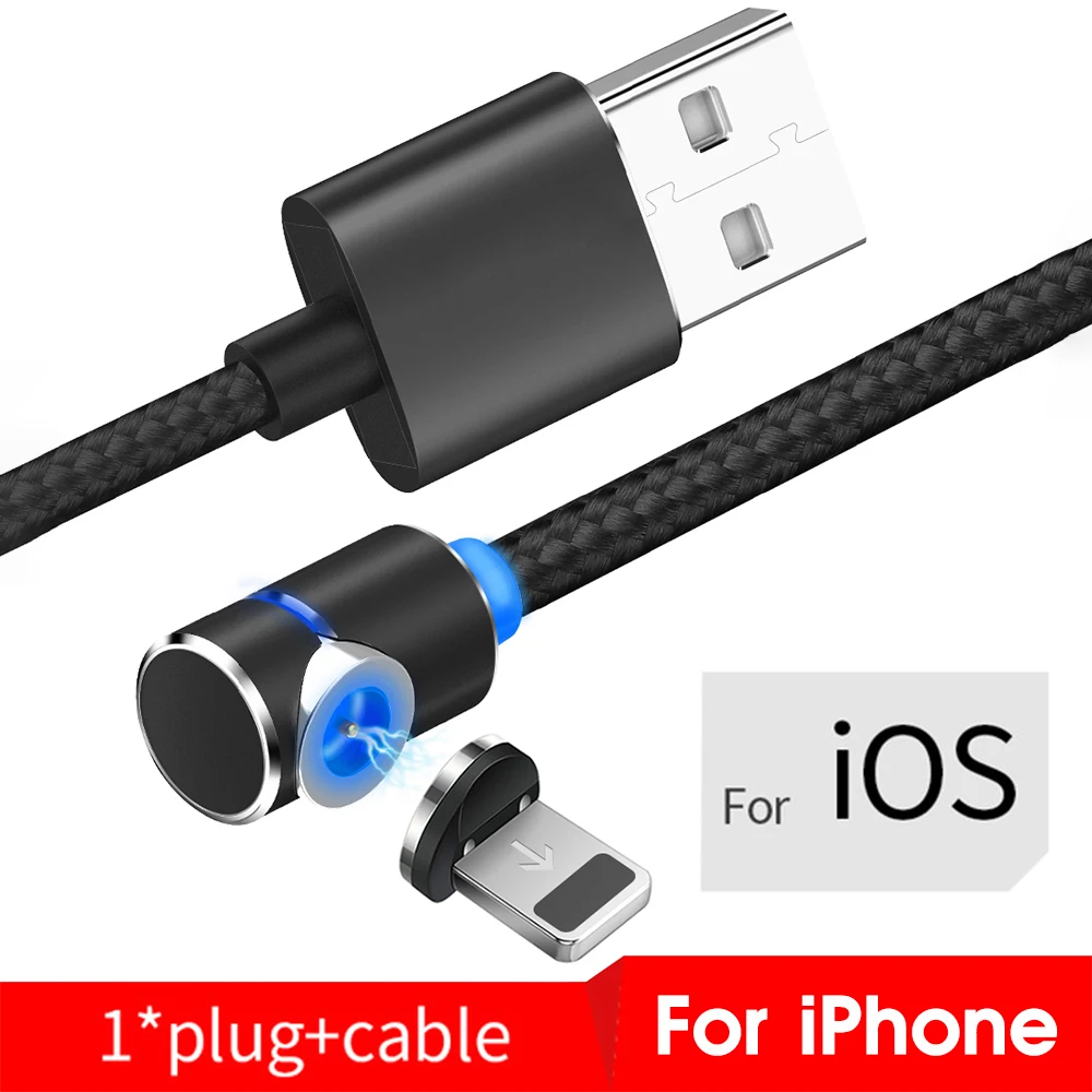 Магнитный usb кабель для зарядки для iPhone, быстрая зарядка, кабель для Android, Магнитный провод для samsung, Micro usb type C, кабель для зарядки, шнур для передачи данных - Цвет: Black For IOS